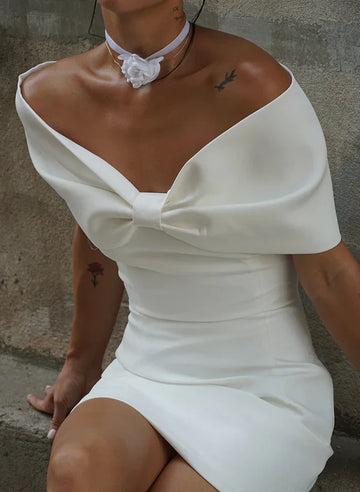 Sheath Off-The-Shoulder Sleeveless Satin Short Prom Dress With Bow HZ1023